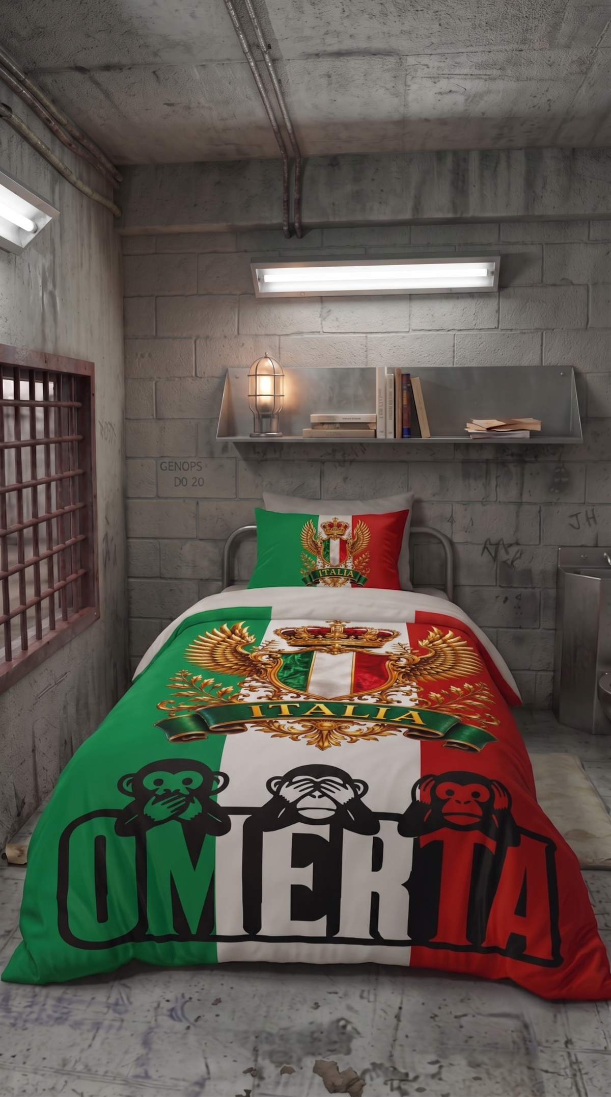 Housse de Couette 1 Personne Italie – Blason & Trois Singes Mapuche Arts