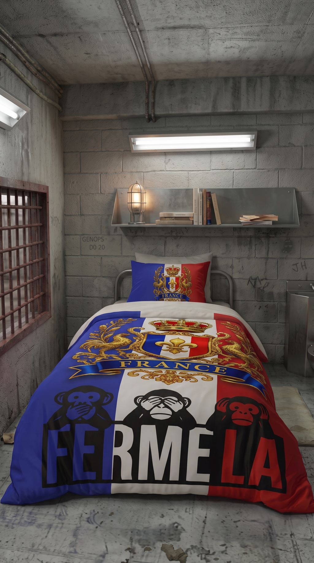 Housse de Couette 1 Personne – Blason France & Trois Singes Mapuche Arts