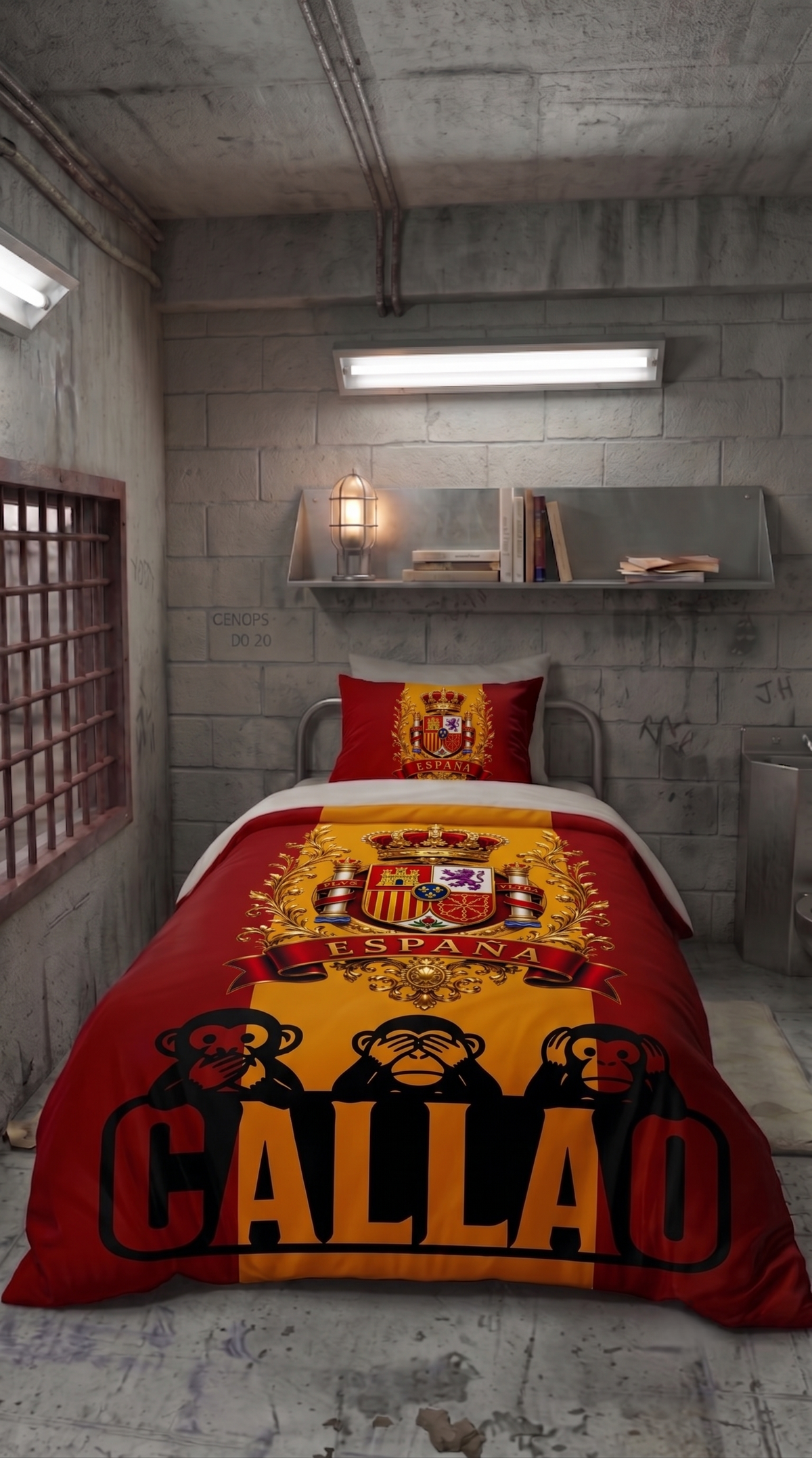 Housse de Couette 1 Personne Espagne – Blason Royal & Trois Singes Mapuche Arts