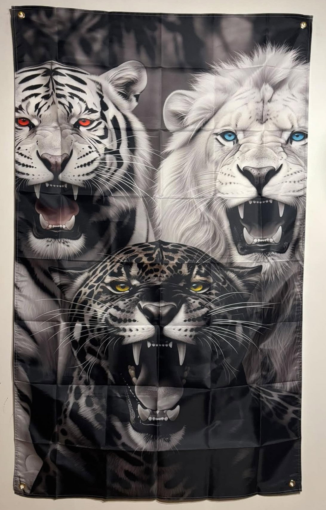 Drapeaux Décoratifs Félins - Lion Blanc, Tigre Blanc & Jaguar Mapuche Arts